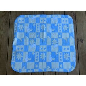 Vintage Y2K Crown Crafts Blue Yellow Celestial Sun Moon Star Fleece Baby Blanket